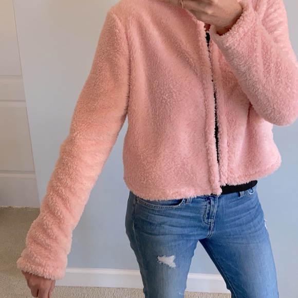Soft, Fuzzy Pink Open Hooded Jacket - Picture 8 of 9